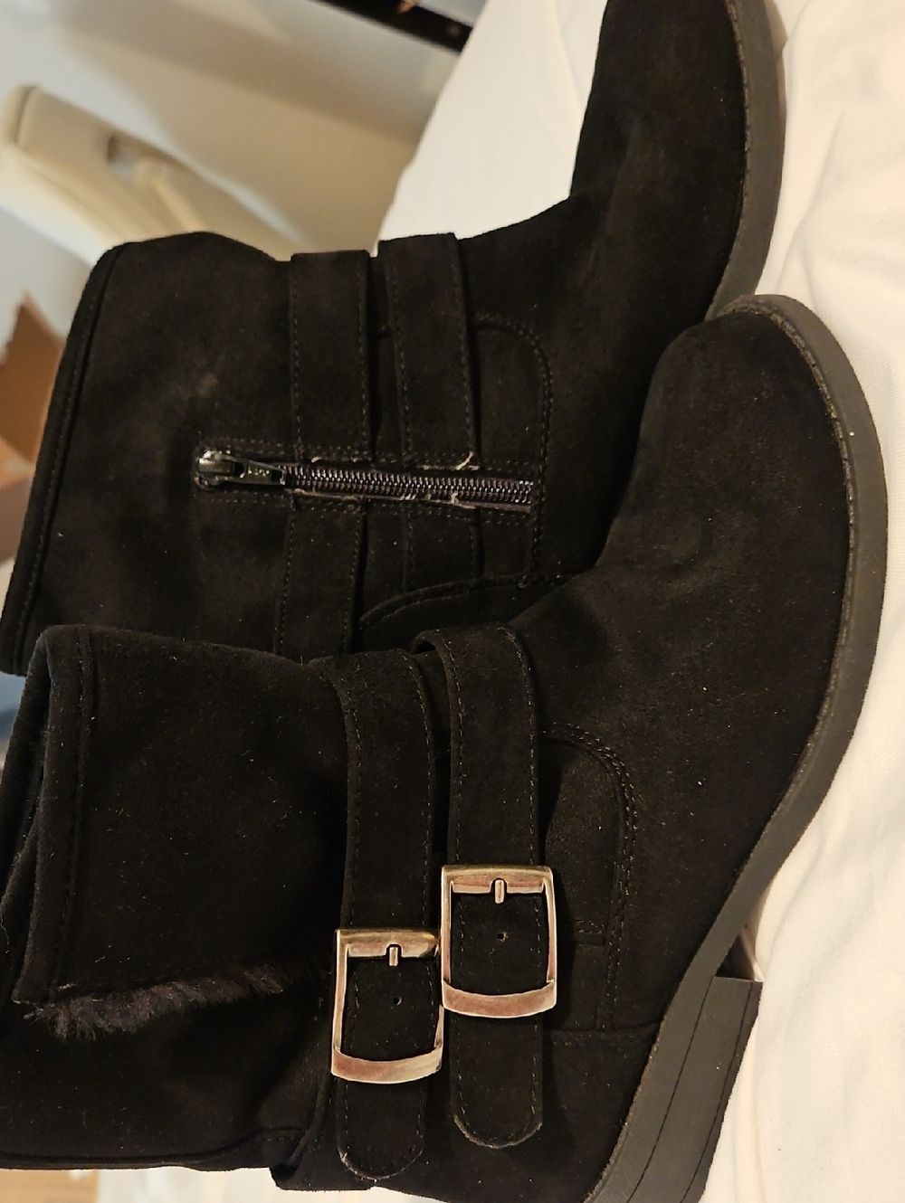 Black Suede Buckle Ankle Boots